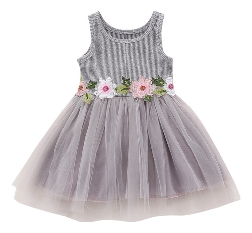 Vestido De Tul Floral Sin Mangas Para Niñas, Vestidos De Pri