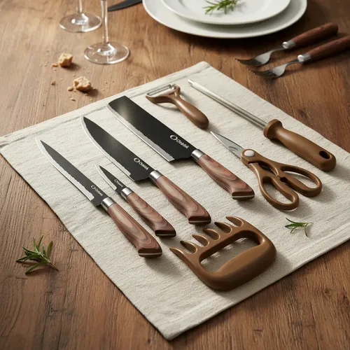 Conjunto De Facas Chef Profissional 8 Peças Churrasco Inox Marrom