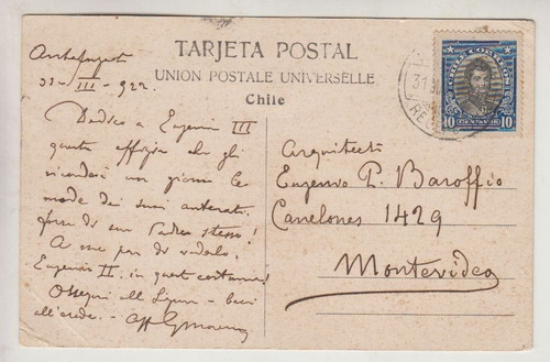 1922 Chile Postal Indio Ona Traje De Guerra Tierra Del Fuego (Usado)