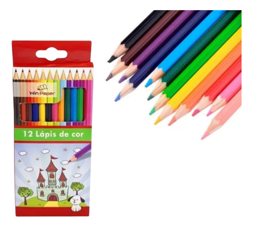 Lápis De Cor Escola Colorido Desenho Pintura 12cores Qualid