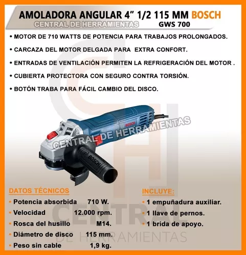 Amoladora Bosch Gws 700 Angular 115mm Profesional Metal 710w
