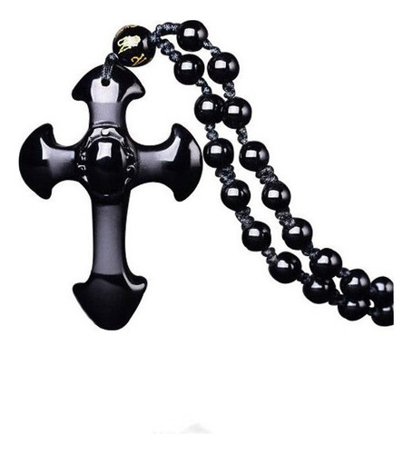 N Collar Con Colgante En Forma De Cruz De Obsidiana Con 2