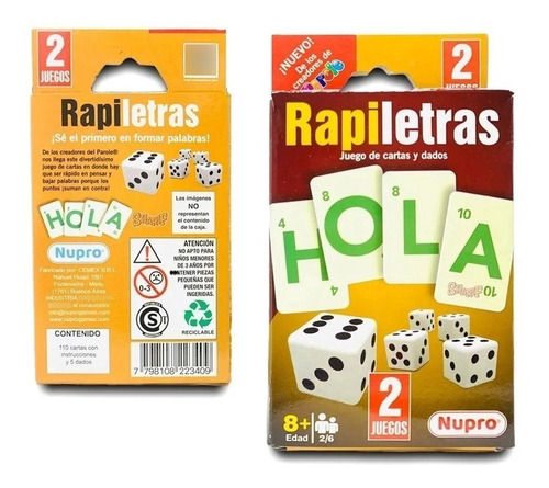 Juego De Cartas Rapiletras Cartas Y Dados 2 En 1 Nupro