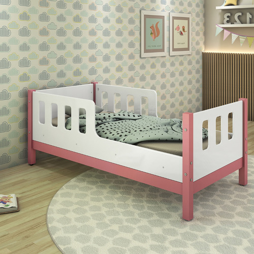Cama Infantil Encanto Unissex Com Proteção Lateral Mdf Cor Rosa