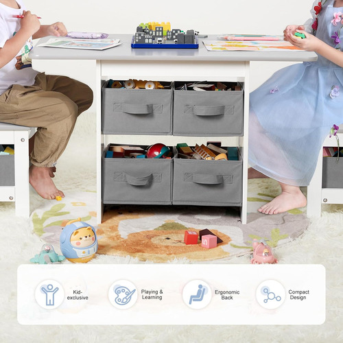 Juego De Mesa Y Silla Para Niños De Madera Con Almacenamient