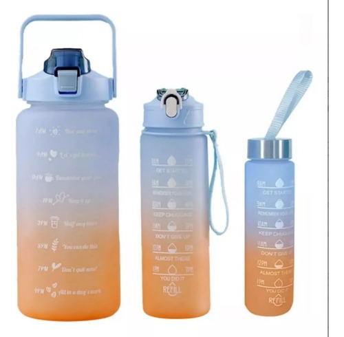 Botella motivacional de Fitness Academy, 3 unidades, 3 en 1, varios colores