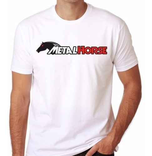 Camiseta Branca/preta Metal Horse - P, M, G, Gg E 3g