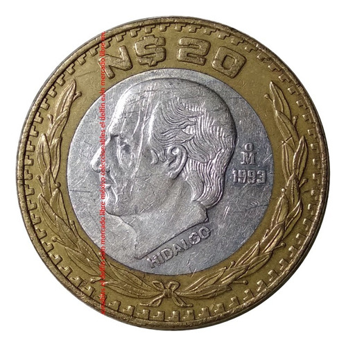 Moneda 20 Nuevos Pesos 1993 Mexico Miguel Hidalgo Nucleo Au