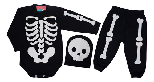 Kit Fantasia Body, Calça + Touca Esqueleto/caveira Halloween