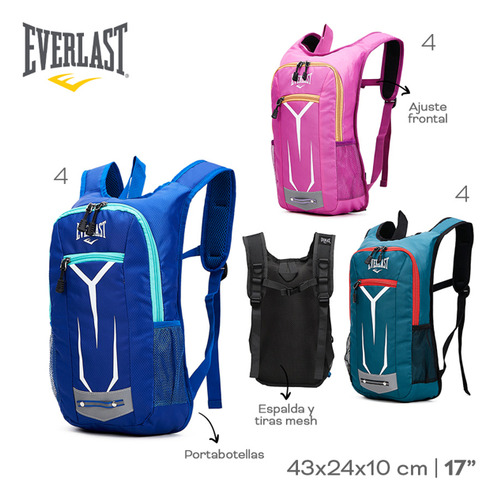 Mochila Running Everlast Espalda Acolchada Ajuste Pectoral Azul Petróleo Liso