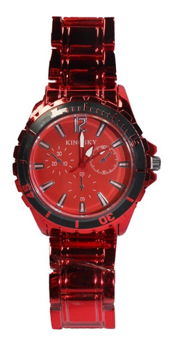 Imagen 2 de 10 de Reloj Trendy Rojo Hombre Dama Moda Kingsky Acero Inoxidable Deportivo