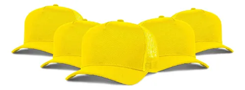 comprar Kits 5 Bonés Lisos Trucker Tela Amarelo Aba Curva Casual