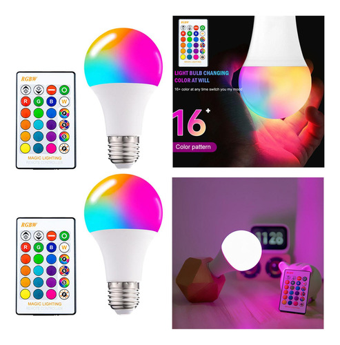 2 Uds Rgb Bombilla Led Cambio De Color Control Remoto