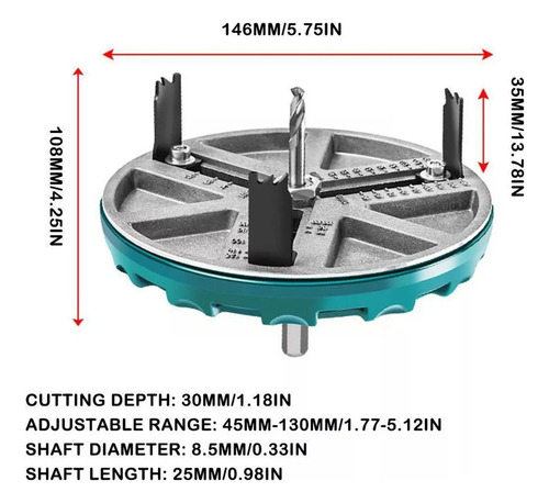 Copa De Sierra Ajustable Para Madera De Yeso, 45-130 Mm