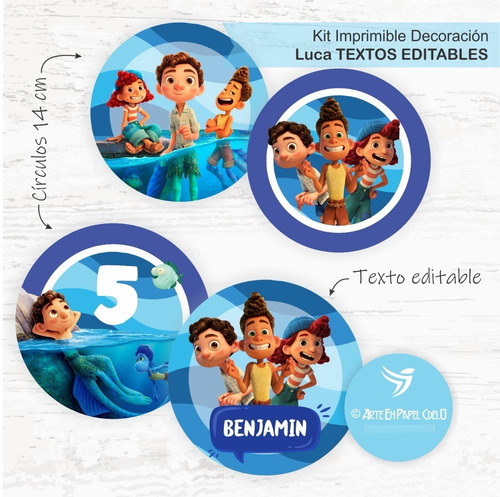 Imagen 3 de 4 de Luca Pelicula Kit Imprimible Cumpleaños Texto Editable