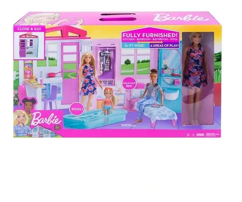 Barbie Nueva Casa Glam Con Mu eca Alberca Y Accesorios Env o