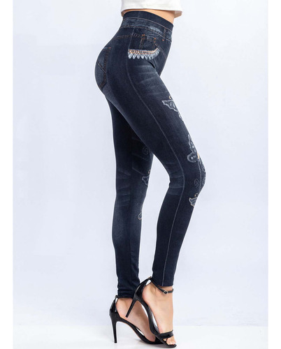Leggings Elásticos De Imitación Bordados Con Estampado J Pan
