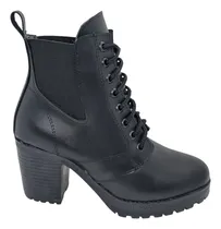 Comprar Botín Piel Agujeta Mujer Tacón Cuadrado Bota Corta Casual