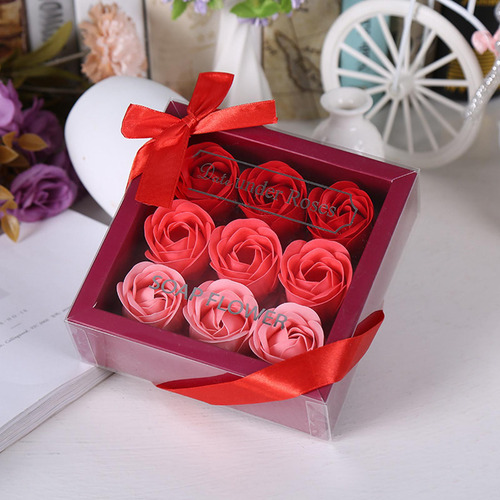 Jabón Perfumado Con Flor De Rosa Con Caja De Degradado Rojo