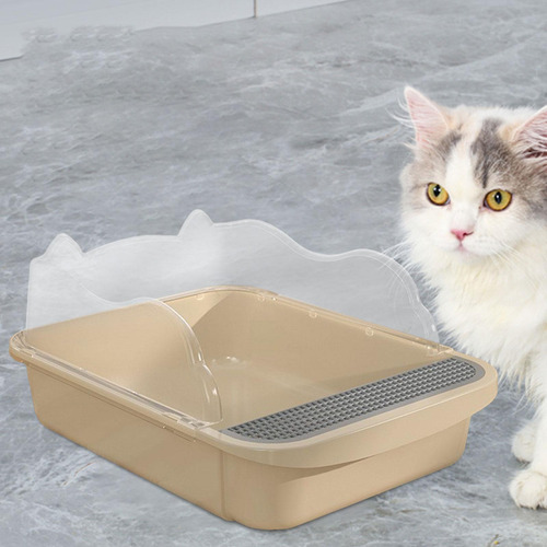 Caja De Arena Semicerrada Para Gatos Con 43x28x18cm Caqui