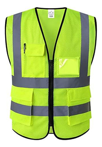 Hi Vis Reflective Safety Vest With Pockets And Zipper F...