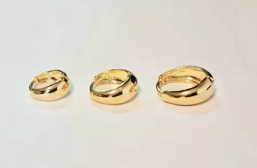 Trio de brincos argolinha click primeiro, segundo e terceiro furo bolinha,  coroa dourado banhado aço inoxidável