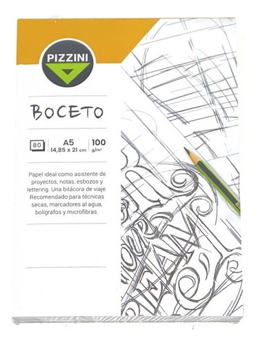 Block Pizzini Emblocado Boceto A5 80 Hjs 100 Gramos Color Blanco