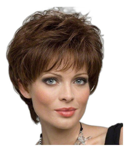 Cabello Castaño Corto Y Rizado Natural De Mujer
