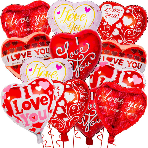 Globos De Corazon Rojos Con Frases De San Valentin 12 Piezas