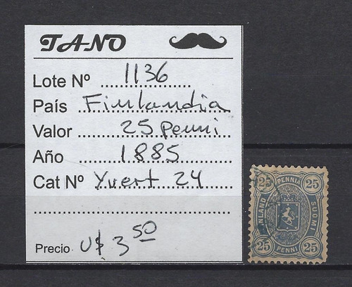 Lote1136 Finlandia 25 Pe. Año 1885 Yvert# 24 