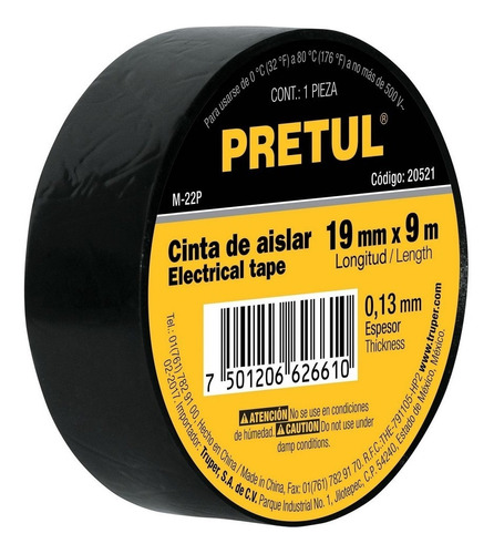 Cinta De Aislar Negra 19mm X 9m Pretul 20521