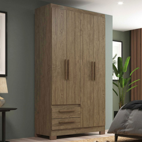 Guarda-roupa Solteiro 4 Portas 2 Gavetas Wood - Decibal Cor Marrom-escuro