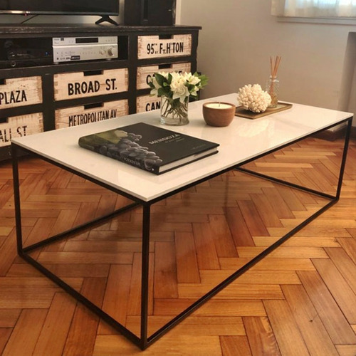 Mesa Ratona Centro Living Moderno En Hierro Y Simil Marmol