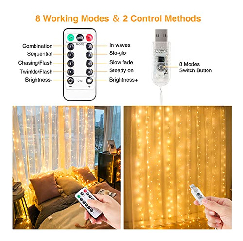 Luces Led De Cortina Zeyxinh 3 M 300 Led Usb Para Interior