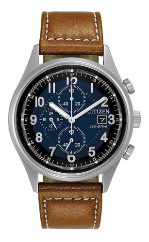 Reloj Eco Drive Sport Chronog Mod Ca0621-05l Citizen Color de la correa Café Color del bisel Plateado Color del fondo Azul marino