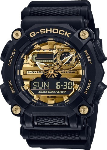 Reloj Casio G-shock Ga 900ag 1ar Para Hombre - Resina Color de la correa Negro Color del fondo Dorado