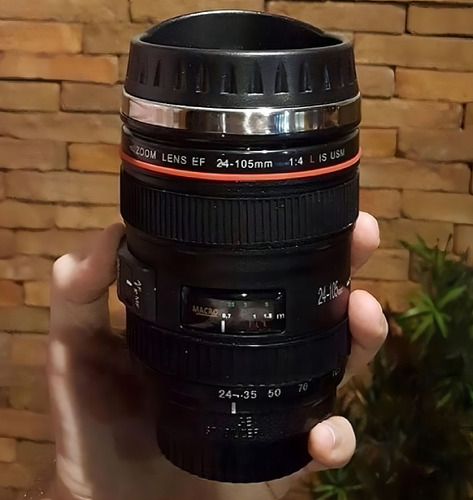 Taza térmica diferente y divertida, lente de cámara realista, color negro