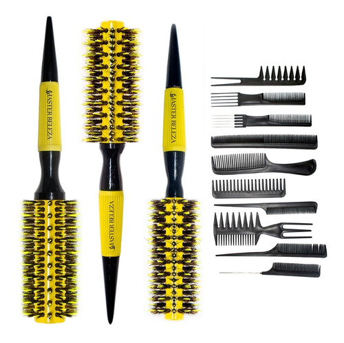 Kit 10 Pentes Cabeleireiro Profissional + 3 Escovas Javali