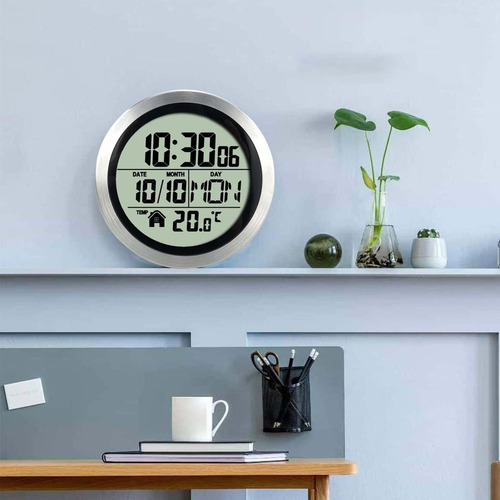 Reloj De Pared Digital Para Baño De 14,6 Marco De Aluminio