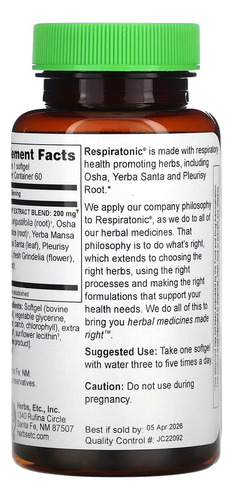 Herbs Etc. Respiratonic Salud Respiratoria 60 Softgels Sabor Sin Sabor