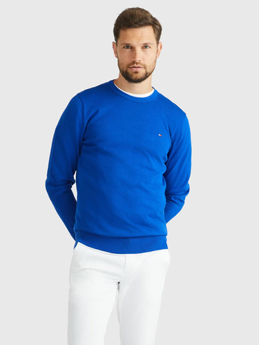 Sweater Básico Signature C-neck Hombre Tommy Hilfiger Azul