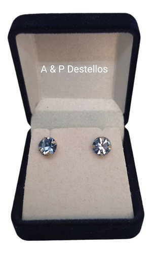 Aros Plata Punto De Luz Cristal Swarovski ® Índigo/triangulo