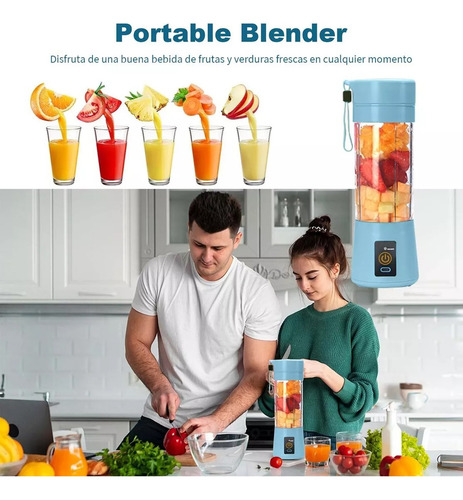 Mini Licuadora De Frutas Portátil Azul Claro