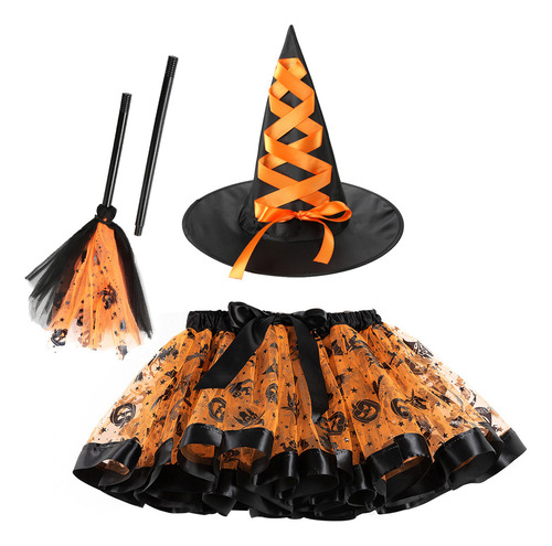 Disfraz De Halloween Bruja Para Niñas,con Varita + Sombrero