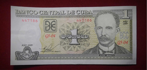 Billete 1 Peso Cuba 2009 Pick 128 D José Marti