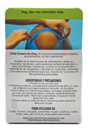 Imagen 8 de 10 de Paquete 6 Cintas Kinesiológicas Azul Go Plus 5m Pre-cortada