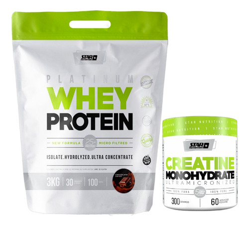 Platinum Whey Protein 3kg + Creatina 300g - Star Nutrition