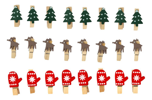 Para 2 Paquete De 2-6 24 Uds. Clips De Madera Navideños 2