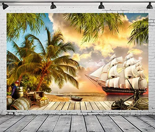 Fondo Pirata 9x6ft Para Fiesta Infantil - Playa Y Barco Pira