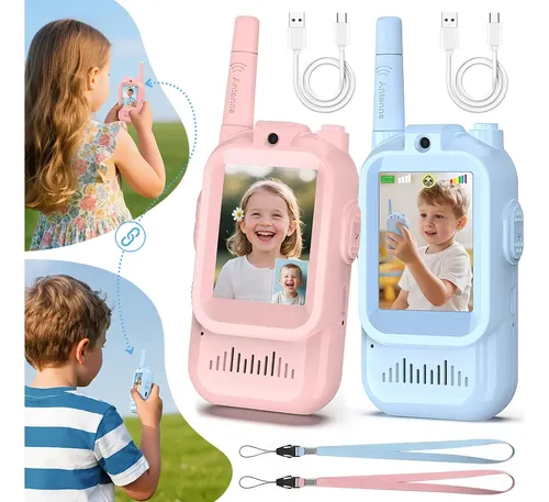 Walkie Talkie Recargable Con Cámara HD Para Niños – Pack De 2 Con Cambiador De Voz, Videollamada Y Alcance De 300 M, Regalo De Cumpleaños Para Niños De 3 A 12 Años